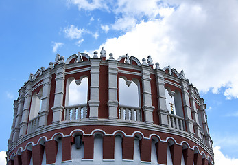 Image showing Top of the watch tower at the bridge leading into the Kremlin.