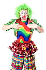 Image showing Portrait of joyful female clown