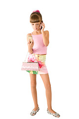 Image showing The girl with a pink handbag