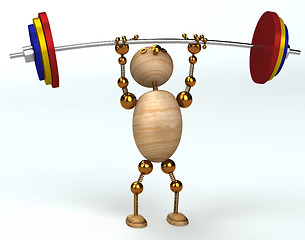 Image showing wood man lifting heavy barbell