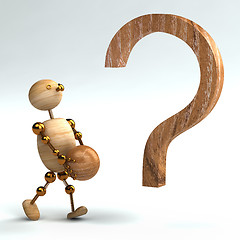 Image showing wood man with question mark isolated