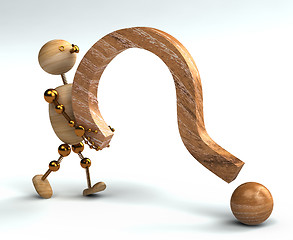 Image showing wood man lifting question mark