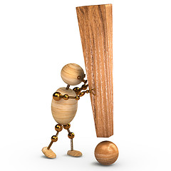 Image showing wood man with a  exclamation mark