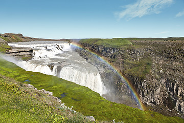 Image showing Gullfoss waterfall under a beautiful rainbow