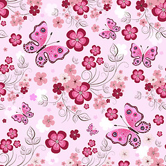 Image showing Pink seamless floral pattern