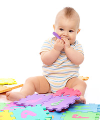 Image showing Little boy with alphabet