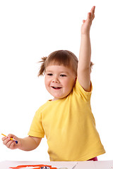 Image showing Girl with raised hand