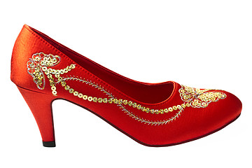 Image showing Embroidered red shoes