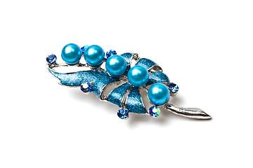 Image showing Beautiful blue brooch isolated on white