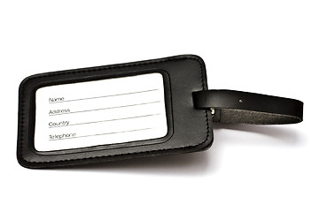 Image showing Black leather Luggage tag 