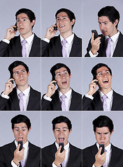 Image showing Businessman expression talking on the cellular