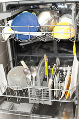 Image showing Dirty dishes in the dishwasher