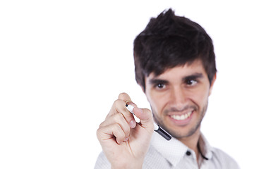 Image showing businessman writing at a whiteboard