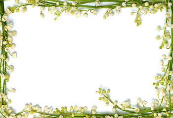 Image showing Lily of the valley flowers on paper frame border isolated horizo