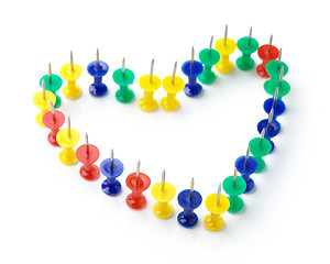 Image showing Heart shape made of color thumbtacks