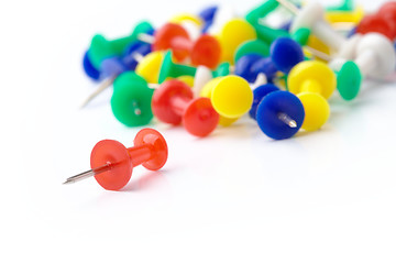 Image showing Color thumbtacks on white