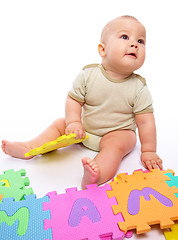 Image showing Little boy with alphabet