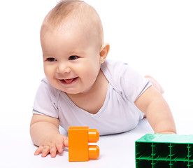 Image showing Little boy with building bricks