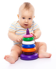 Image showing Little boy play with toys