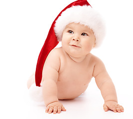 Image showing Little child wearing red Christmas cap