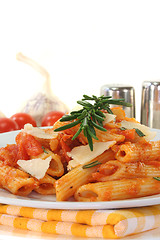 Image showing Penne with tomatoes and Parmesan