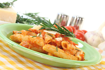 Image showing Penne with tomatoes and Parmesan
