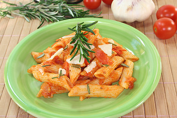 Image showing Penne with tomatoes and Parmesan