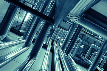 Image showing Industrial zone, Steel pipelines, valves and ladders