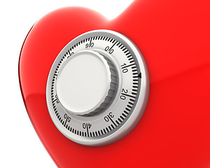 Image showing Red heart with a numeric safe lock closeup