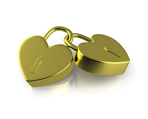 Image showing Two connected golden locks formed as hearts