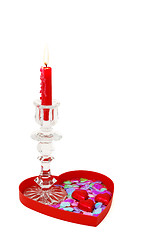 Image showing Romantic candle with candies on tray