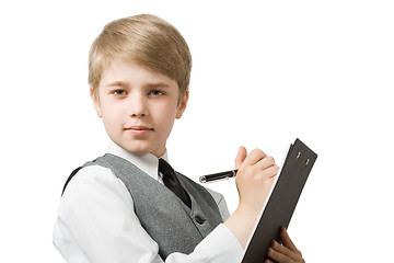 Image showing Schoolboy with clipboard