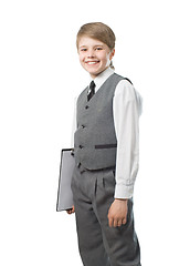 Image showing Schoolboy with clipboard