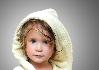 Image showing cute girl in bathrobe portrait