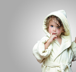 Image showing cute girl in bathrobe portrait