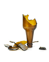 Image showing Smashed brown beer bottle