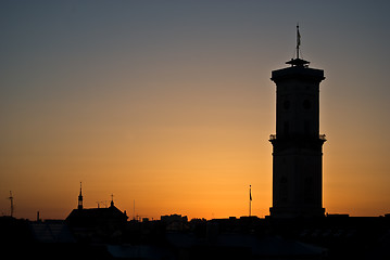 Image showing Lviv cityscape in sunset light, Ukraine