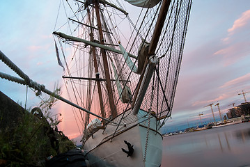 Image showing classic sailing yacht moored in Oslo harbor