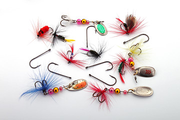 Image showing Fishing lures and hooks