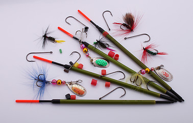 Image showing Fishing float and lures