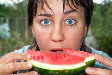 Image showing woman with watermelon