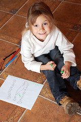 Image showing little girl drawing a house