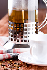 Image showing french press with herbal tea 