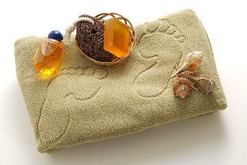 Image showing Beige foot SPA set with soap and pumice