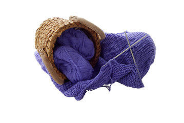 Image showing Lilac knitting in interwoven basket