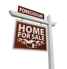 Image showing Red Foreclosure Home For Sale Real Estate Sign on White