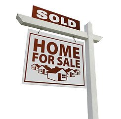 Image showing White Sold Home for Sale Real Estate Sign Isolated