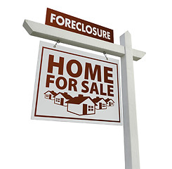 Image showing White Foreclosure Home For Sale Real Estate Sign on White