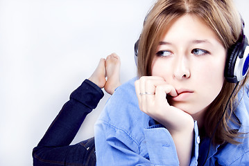 Image showing Young girl in headphones  