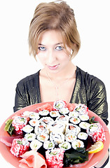 Image showing girl with sushi 